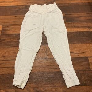Indigo Rein Linen Jogger Pants Womens Juniors Sz M Cream Cross Waist Pull On
